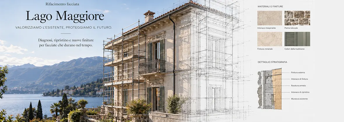 Controllo di crepe e degrado dell'intonaco di una facciata